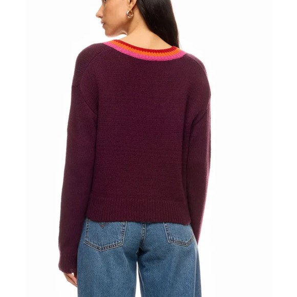 Marine Layer Burgundy Oversized Sweater LARGE V-Neck Preppy Cotton Wool $148 - Picture 2 of 11